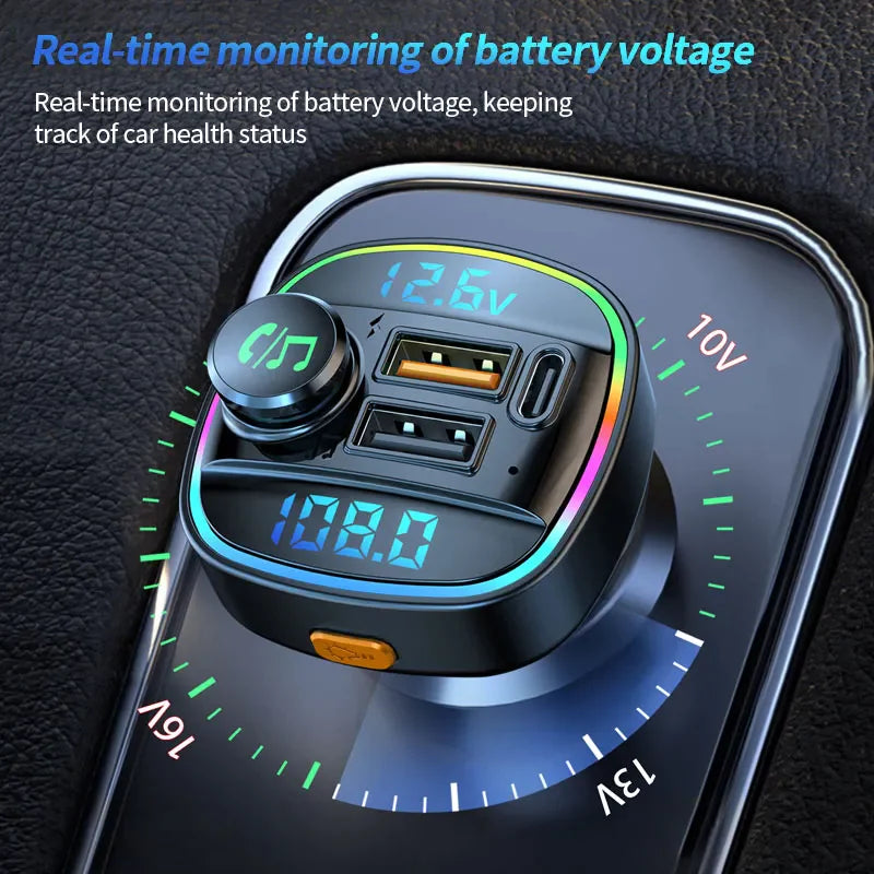 Bluetooth 5.0 Car Wireless FM Transmitter Adapter with USB PD Charger & Hands-Free