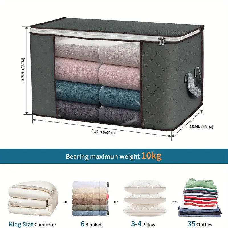 90L Large Foldable Storage Bags with Durable Handles – Closet Organizer for Clothes & Bedding