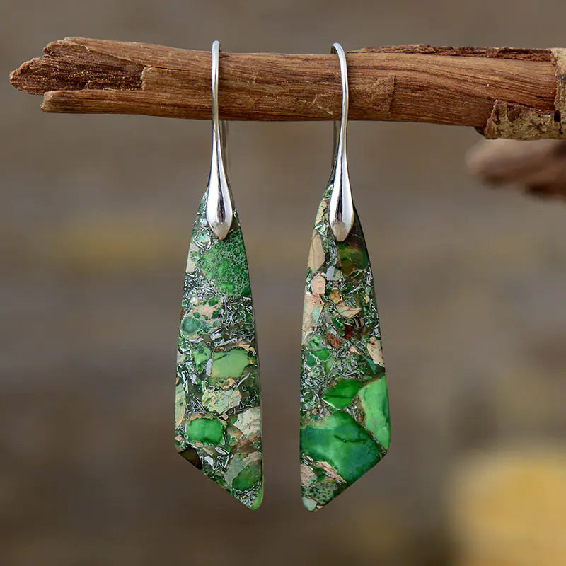 Bohemian Geometric Pendant Earrings – Natural Emperor Stone Dangle Jewelry for Women