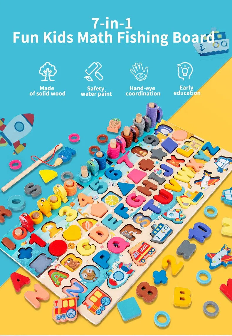 Montessori Baby Wooden Educational Toy – 7-in-1 Magnetic Number & Shape Learning Board (Ages 3+) | Free Shipping