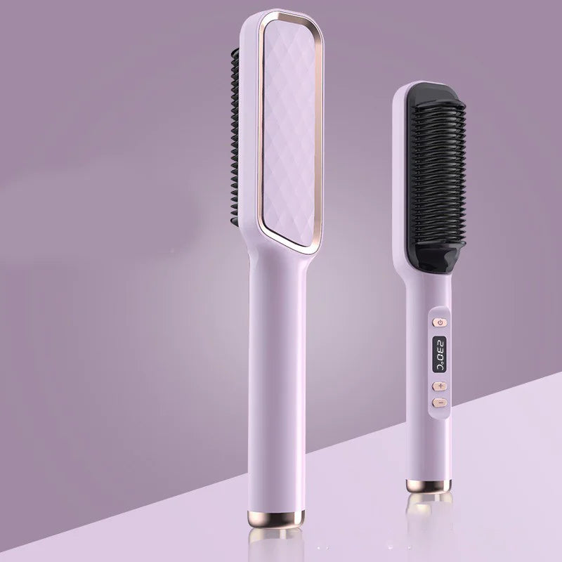 Professional Hair Straightener Brush – 2-in-1 Straightening & Curling Ceramic Hot Comb