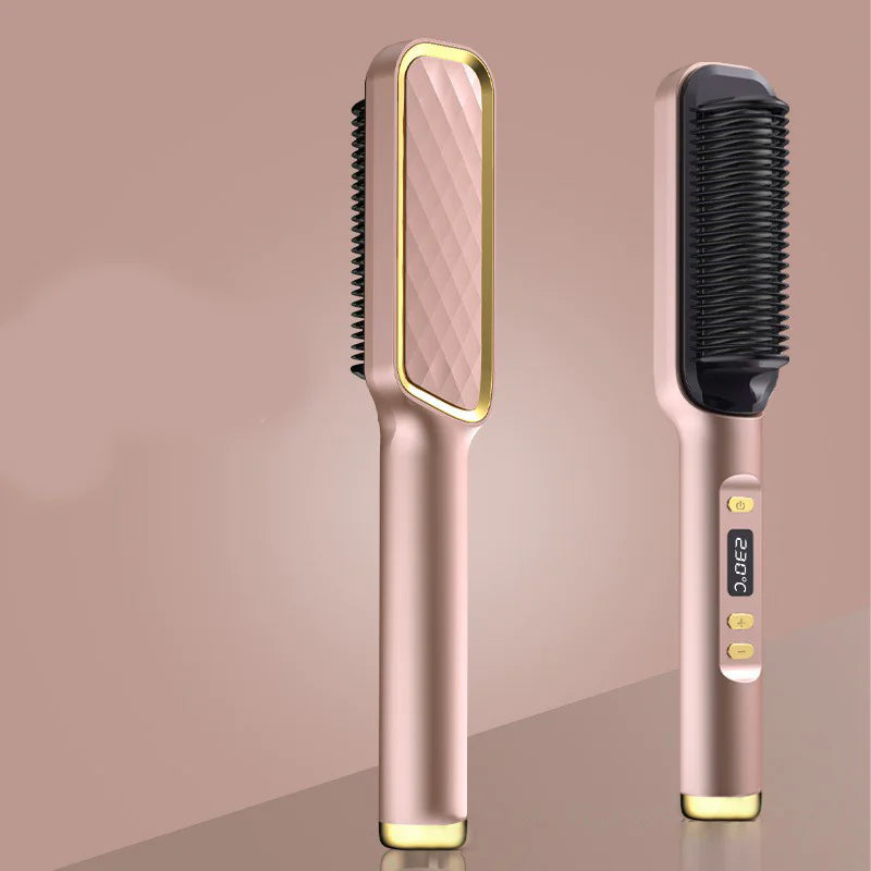 Professional Hair Straightener Brush – 2-in-1 Straightening & Curling Ceramic Hot Comb