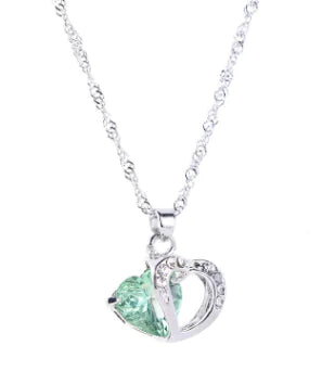 Heart Crystal Pendant Necklace for Women – Water Wave Chain, 9 Color Options