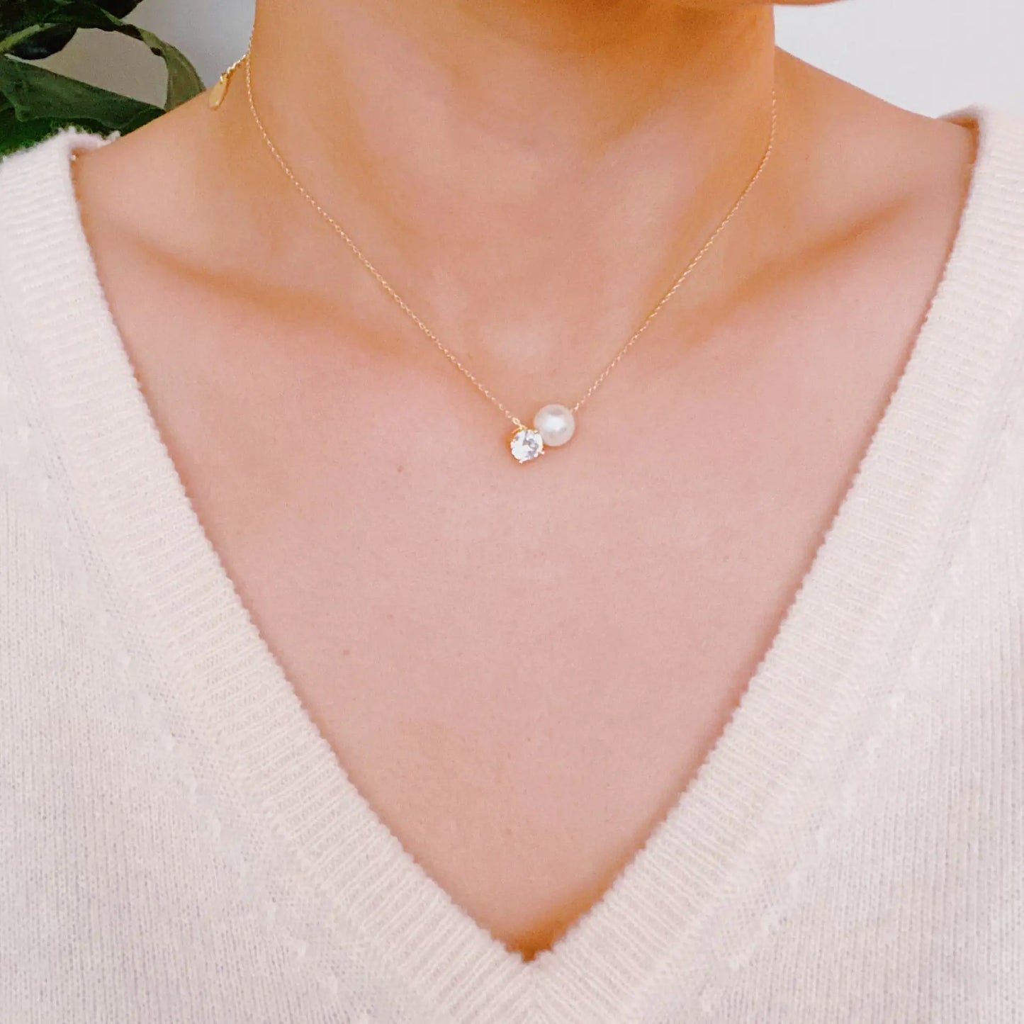 Single Pearl and Diamond Necklace – Minimalist Women’s Jewelry
