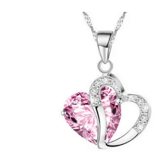Heart Crystal Pendant Necklace for Women – Water Wave Chain, 9 Color Options