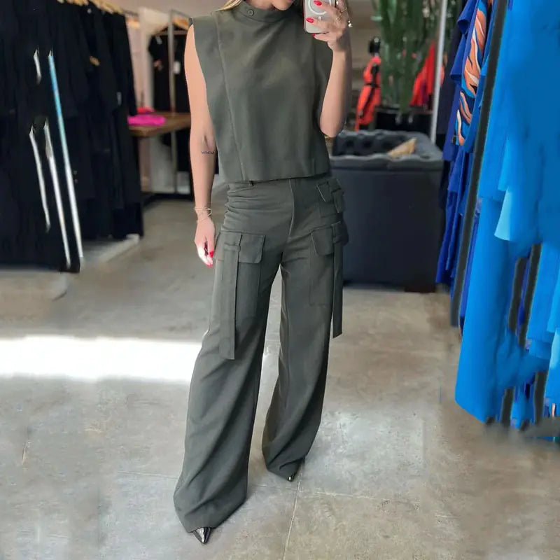 2025 Summer Women’s Casual Two-Piece Outfit Set – Loose Top & Long Pants