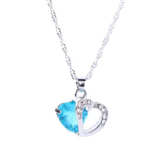 Heart Crystal Pendant Necklace for Women – Water Wave Chain, 9 Color Options