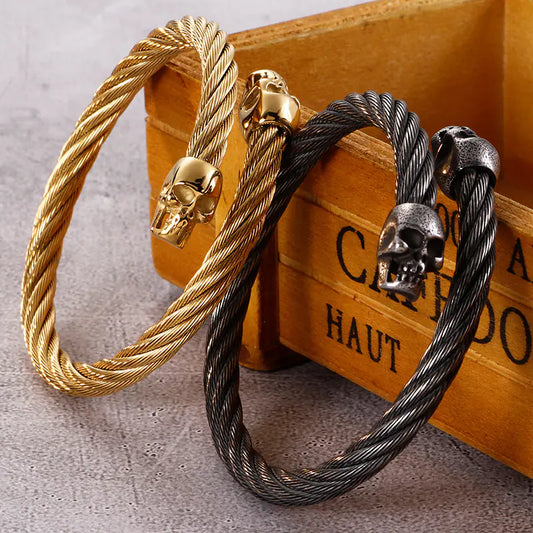 Men’s Stainless Steel Skull Bracelet – Geometric Fashion Jewelry