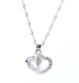 Heart Crystal Pendant Necklace for Women – Water Wave Chain, 9 Color Options