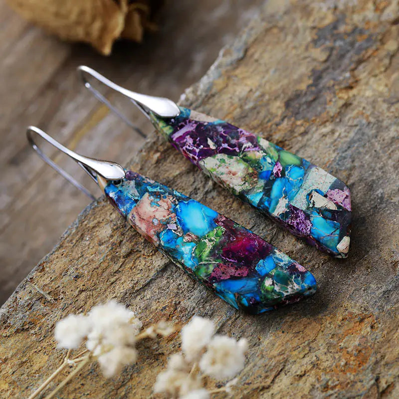 Bohemian Geometric Pendant Earrings – Natural Emperor Stone Dangle Jewelry for Women