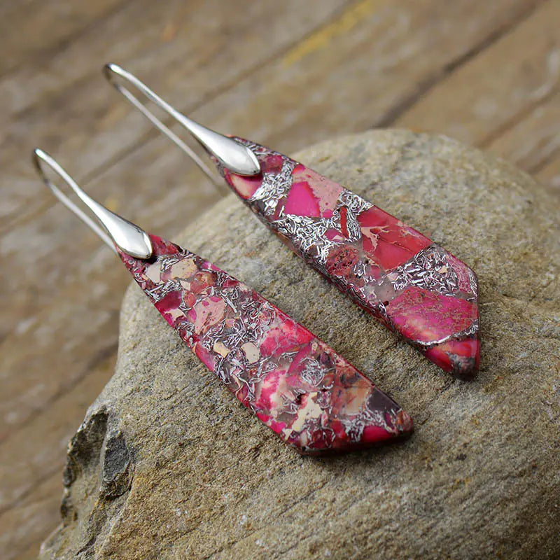 Bohemian Geometric Pendant Earrings – Natural Emperor Stone Dangle Jewelry for Women