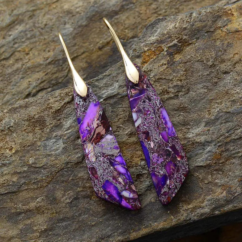 Bohemian Geometric Pendant Earrings – Natural Emperor Stone Dangle Jewelry for Women