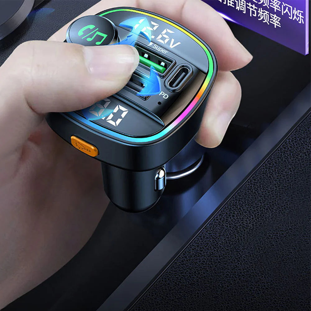 Bluetooth 5.0 Car Wireless FM Transmitter Adapter with USB PD Charger & Hands-Free