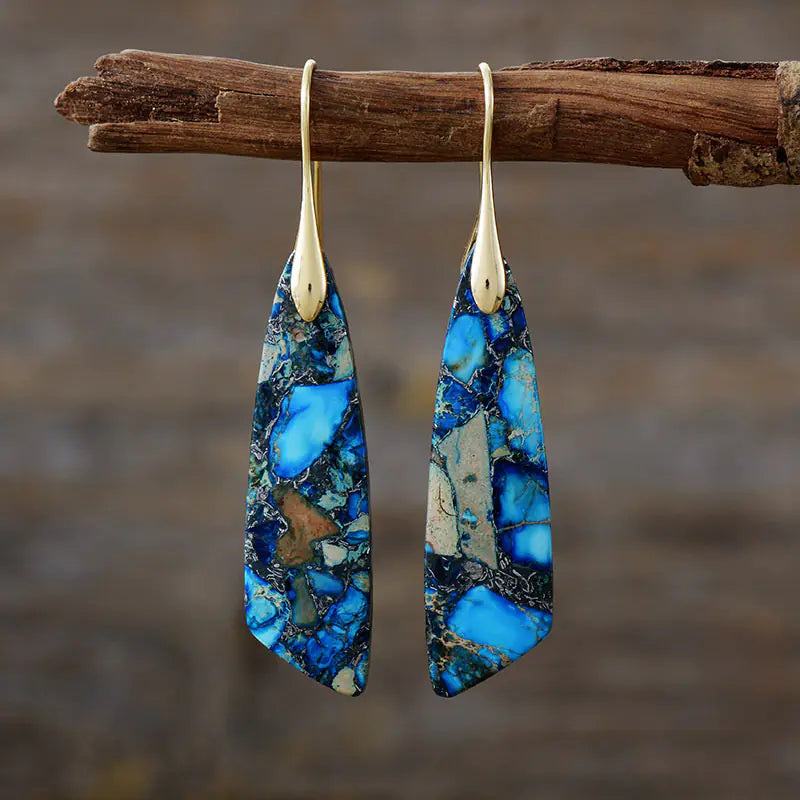 Bohemian Geometric Pendant Earrings – Natural Emperor Stone Dangle Jewelry for Women