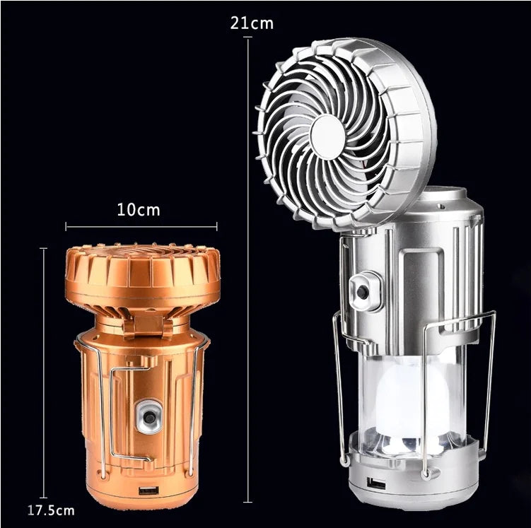 Solar Rechargeable Camping Lantern Fan – Portable Light & Cooling for Outdoor Adventures