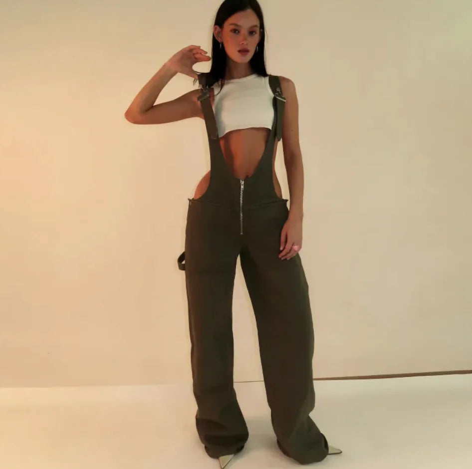 Y2K Denim Overalls – Loose Fit Retro Streetwear with Adjustable Suspenders