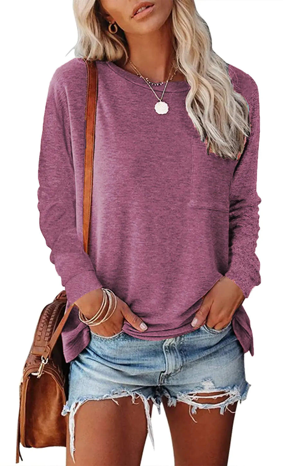 Pocket Split Long-Sleeved Casual T-Shirt – Comfy Everyday Style