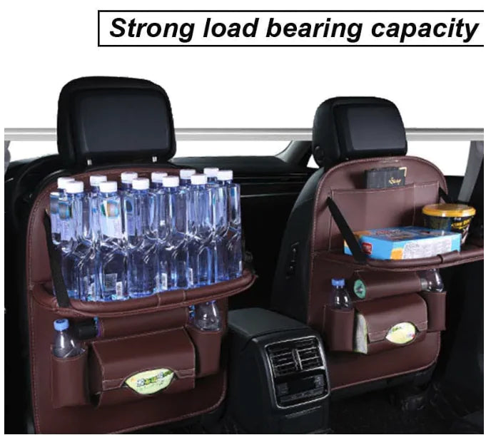 Car Seat Organizer with Foldable Table – PU Leather Backseat Storage & Tray