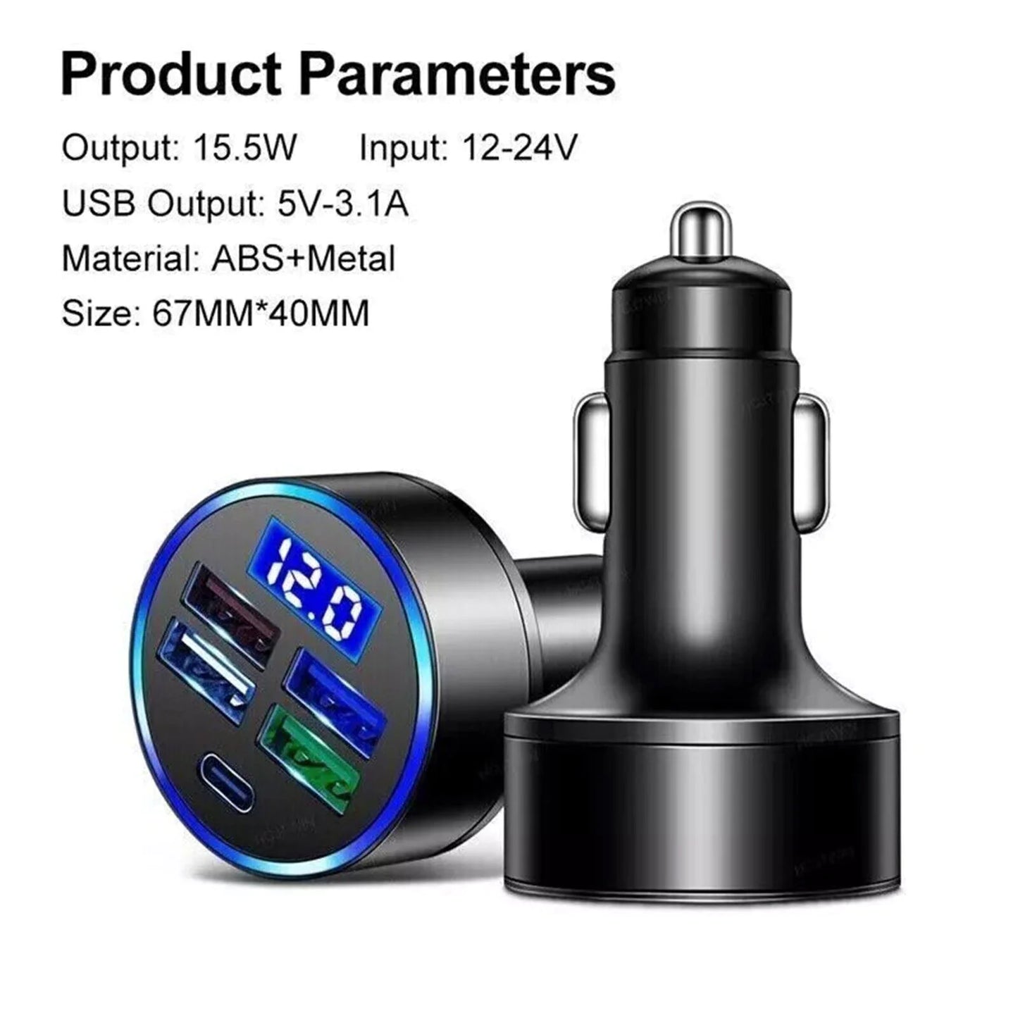 5-Port Super Fast Car Charger Adapter – USB & Type-C for iPhone, Samsung & Android