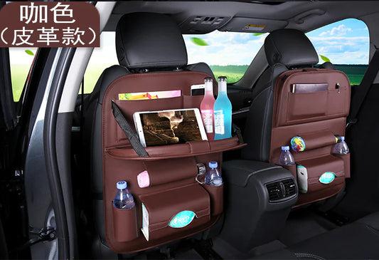 Car Seat Organizer with Foldable Table – PU Leather Backseat Storage & Tray