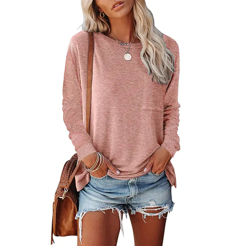 Pocket Split Long-Sleeved Casual T-Shirt – Comfy Everyday Style