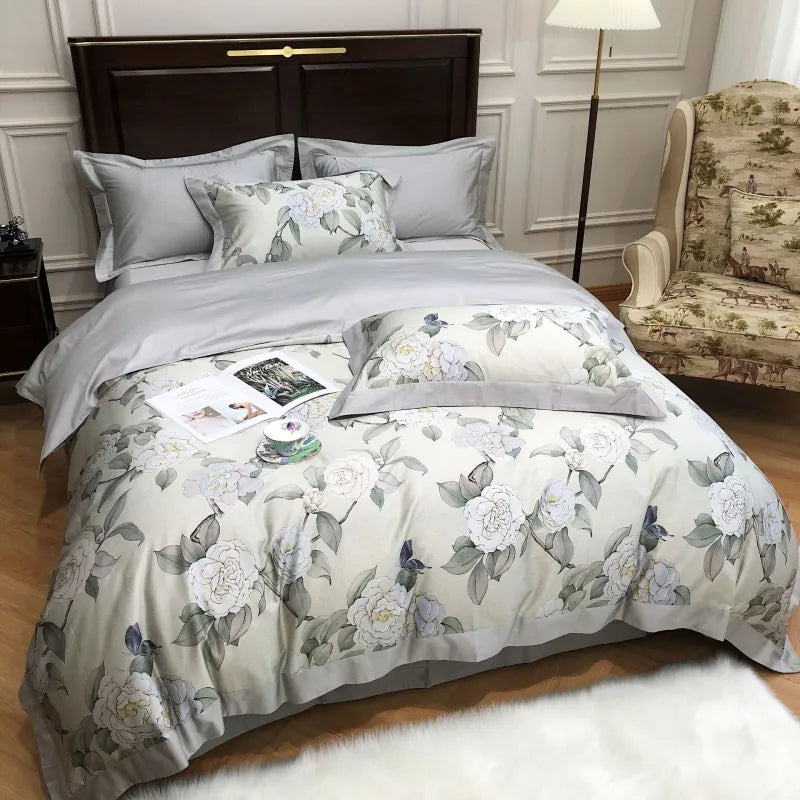 European-Style Cotton Bedding Set – Luxurious Floral Design