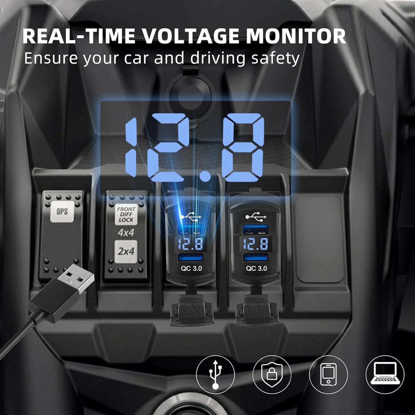 12V Dual USB Charger Socket with LED Voltmeter & Rocker Switch Panel – Car & Boat Power Adapter
