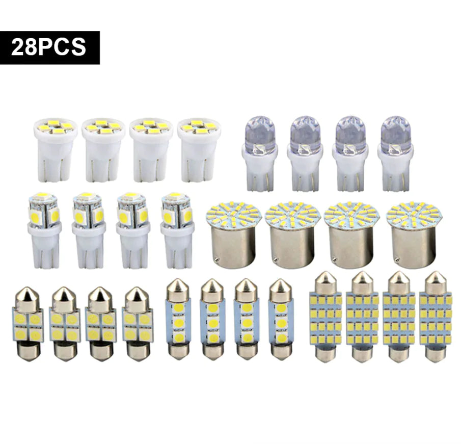 28pcs Car Interior LED Light Bulb Set – Dome, Map, Door, Trunk, License Plate