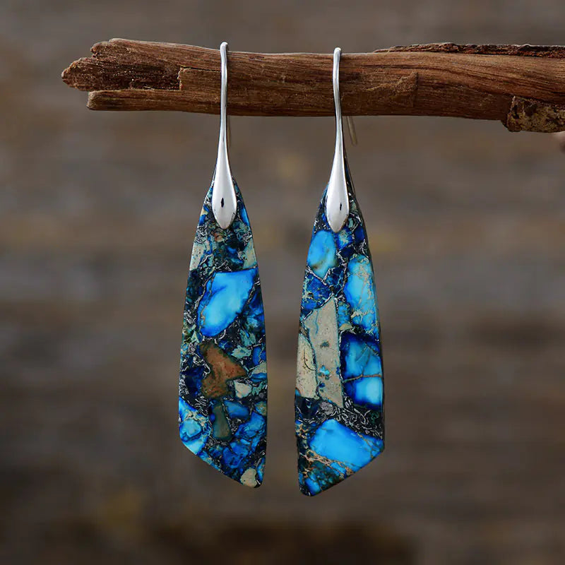 Bohemian Geometric Pendant Earrings – Natural Emperor Stone Dangle Jewelry for Women