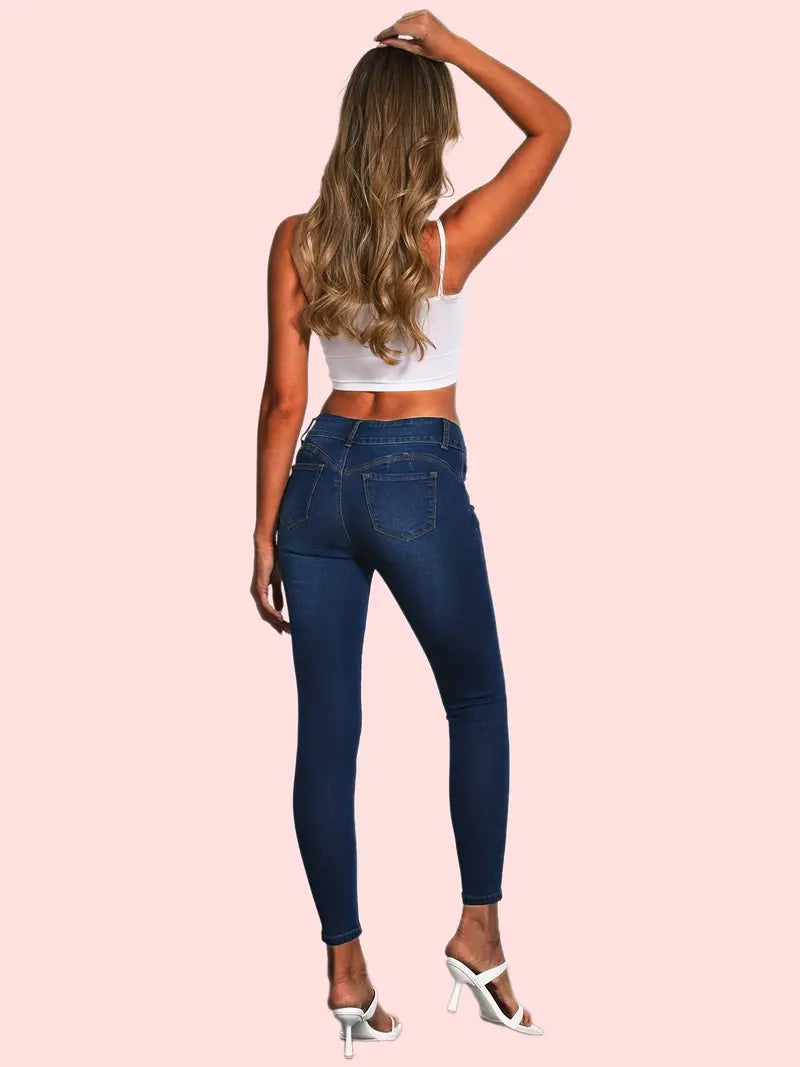 Blue Slim Fit Skinny Jeans – High-Stretch Ankle-Length Denim