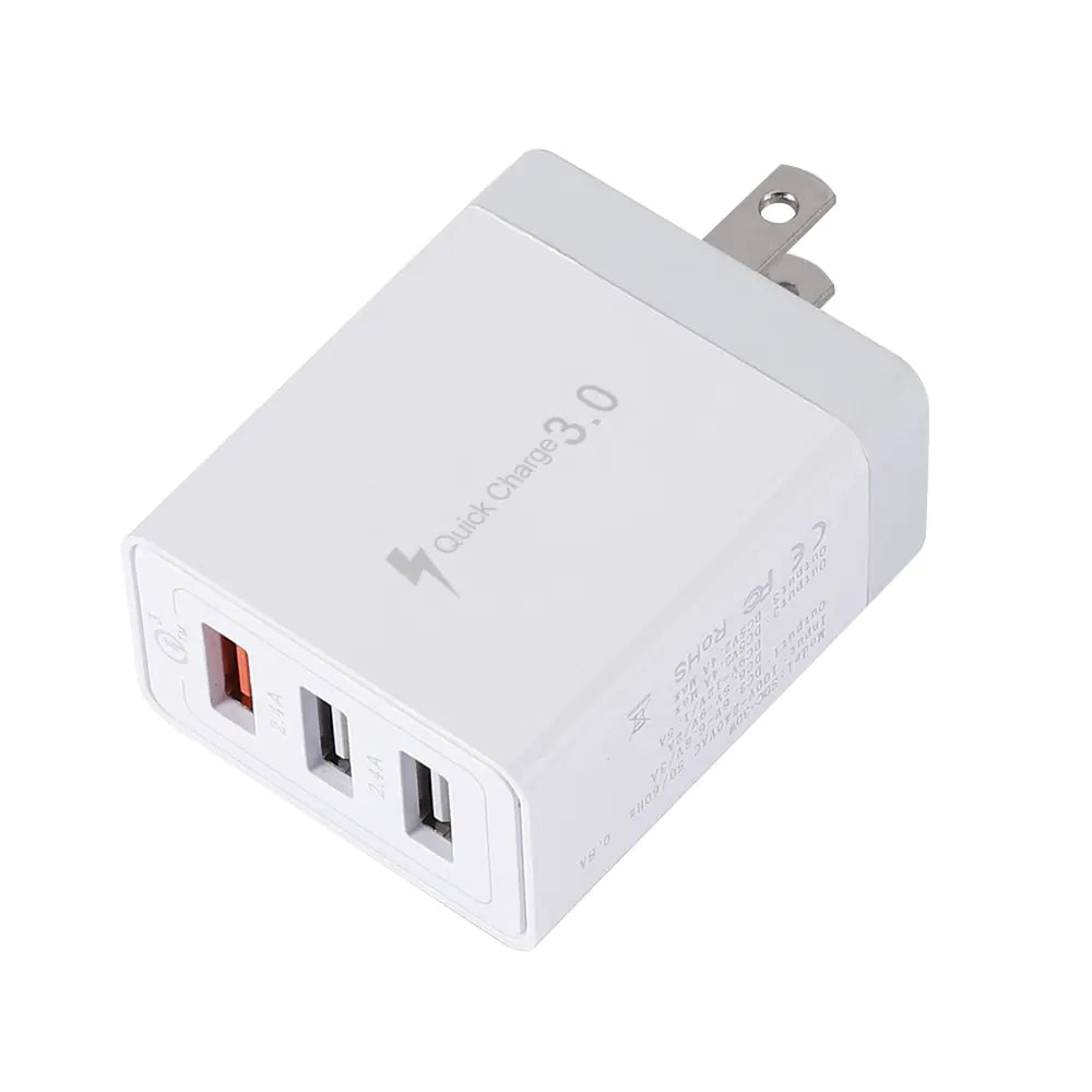 3-Port USB Fast Charger – QC3.0 Wall Adapter with EU, US, UK Plug Options