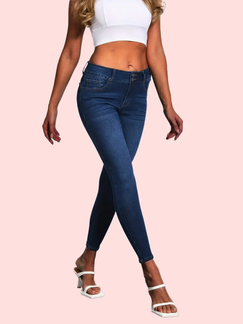 Blue Slim Fit Skinny Jeans – High-Stretch Ankle-Length Denim