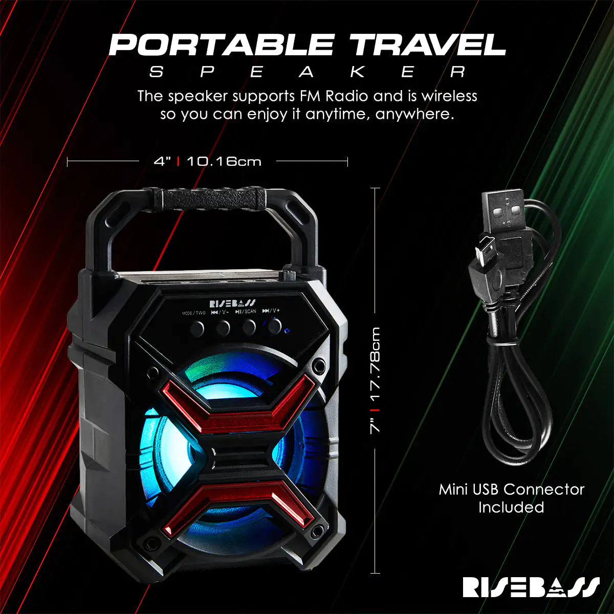 Portable Wireless Bluetooth Speaker with TWS & LED Lights – Rechargeable