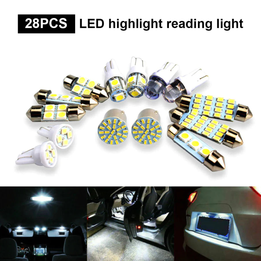 28pcs Car Interior LED Light Bulb Set – Dome, Map, Door, Trunk, License Plate