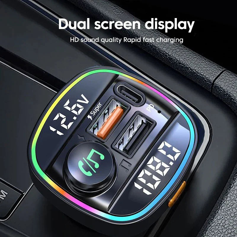 Bluetooth 5.0 Car Wireless FM Transmitter Adapter with USB PD Charger & Hands-Free