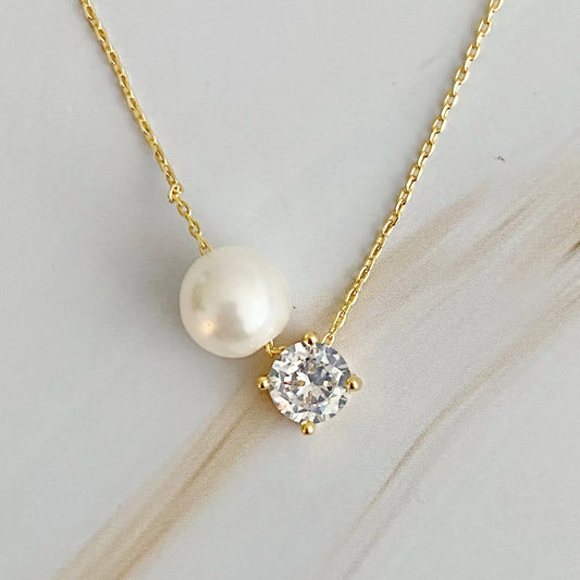 Single Pearl and Diamond Necklace – Minimalist Women’s Jewelry