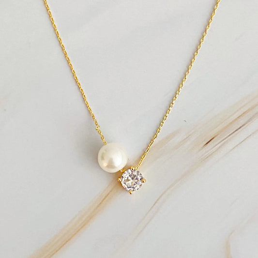 Single Pearl and Diamond Necklace – Minimalist Women’s Jewelry