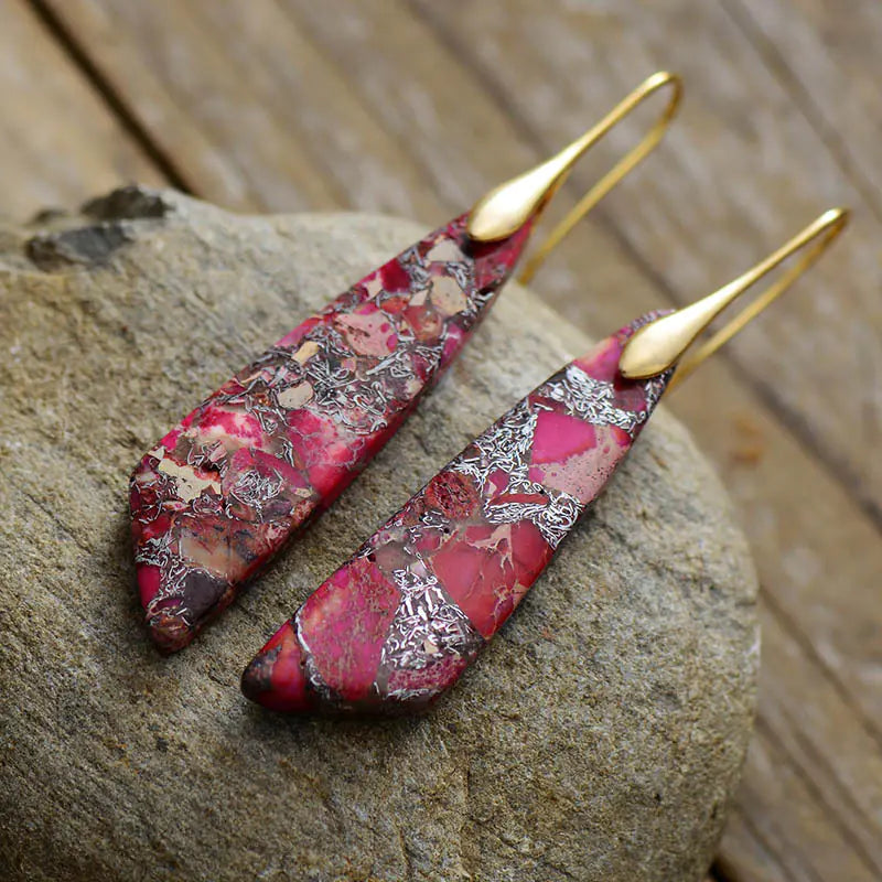 Bohemian Geometric Pendant Earrings – Natural Emperor Stone Dangle Jewelry for Women