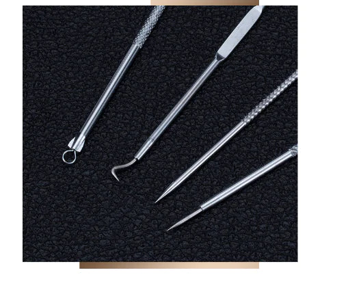 4-Piece Stainless Steel Pimple & Blackhead Extractor Tool Set – Professional Acne Removal Kit