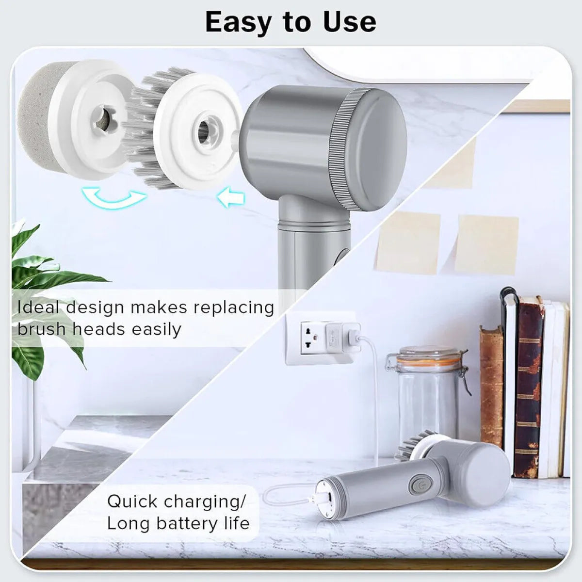 Rechargeable Electric Cordless Cleaning Brush with Interchangeable Heads