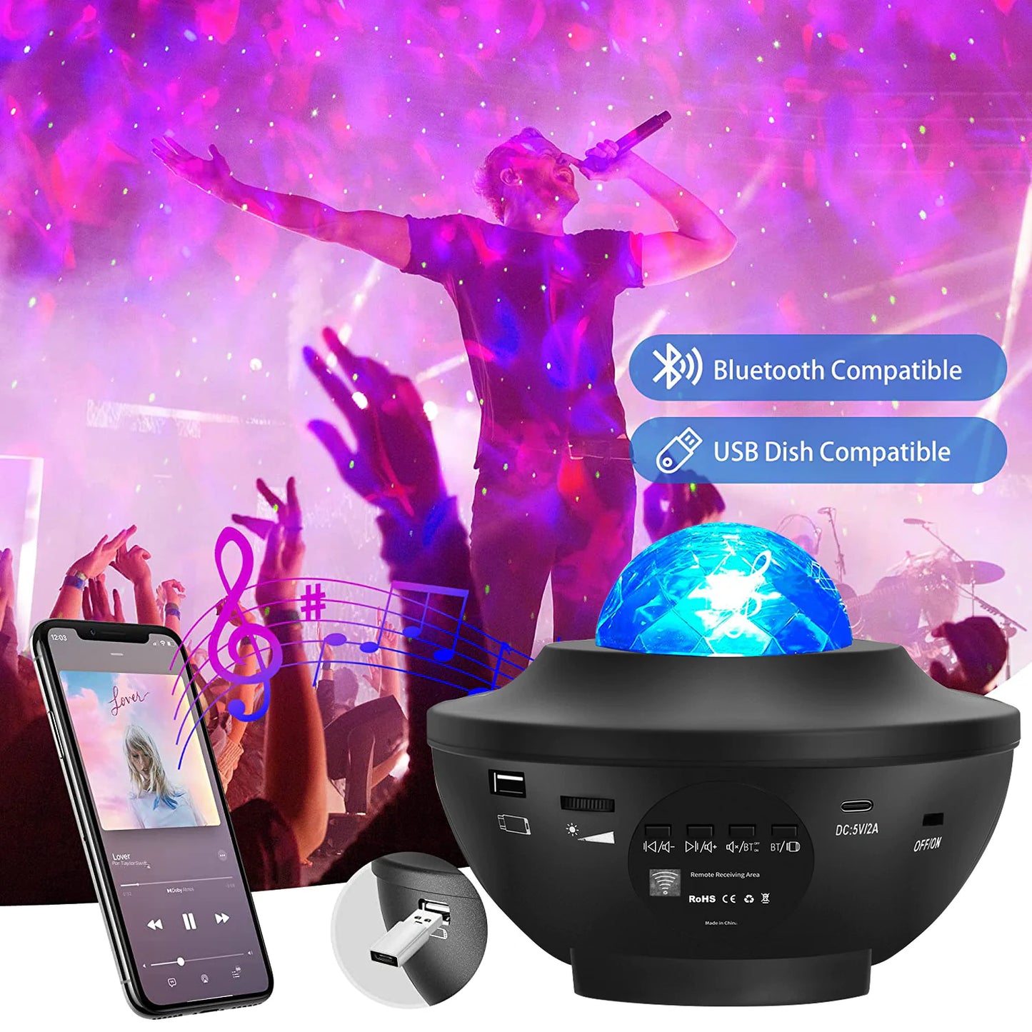 Bluetooth Music Star Projector Night Light – Rotating Galaxy Lamp with Remote | 30% Off + Free Global Shipping
