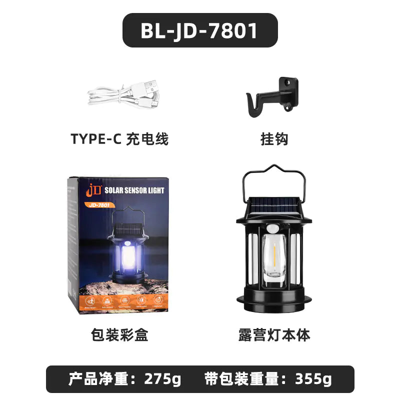Vintage Solar-Powered Camping Lantern – Waterproof Outdoor Light with Motion Sensor