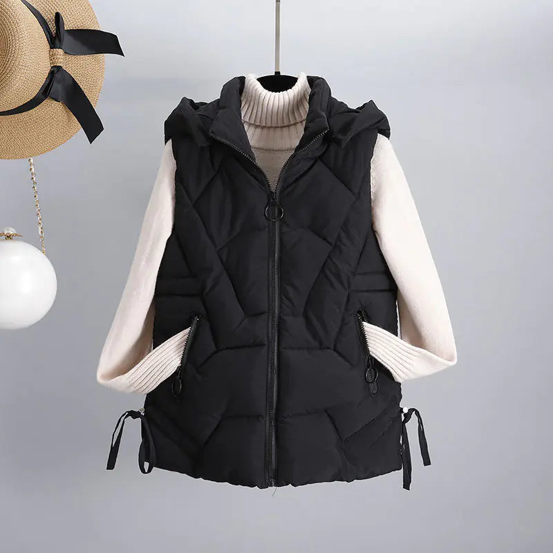 Men’s & Women’s Down Cotton Vest with Detachable Hood – Lightweight, Warm & Winter-Ready