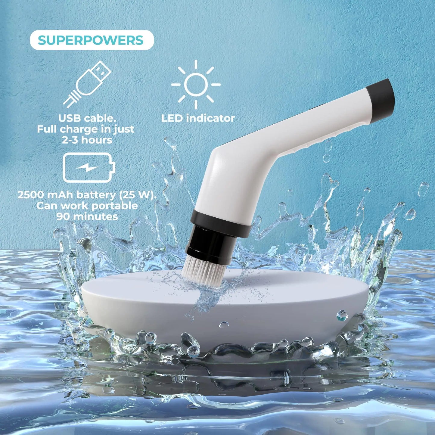 7-in-1 Portable Electric Spin Scrubber – Cordless Cleaning Brush for Bathroom, Kitchen & Car (White)