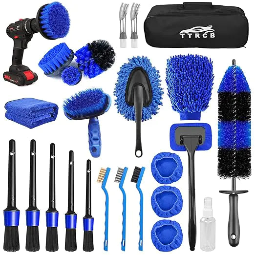 26-Piece Car Detailing Brush Set with Drill Attachments