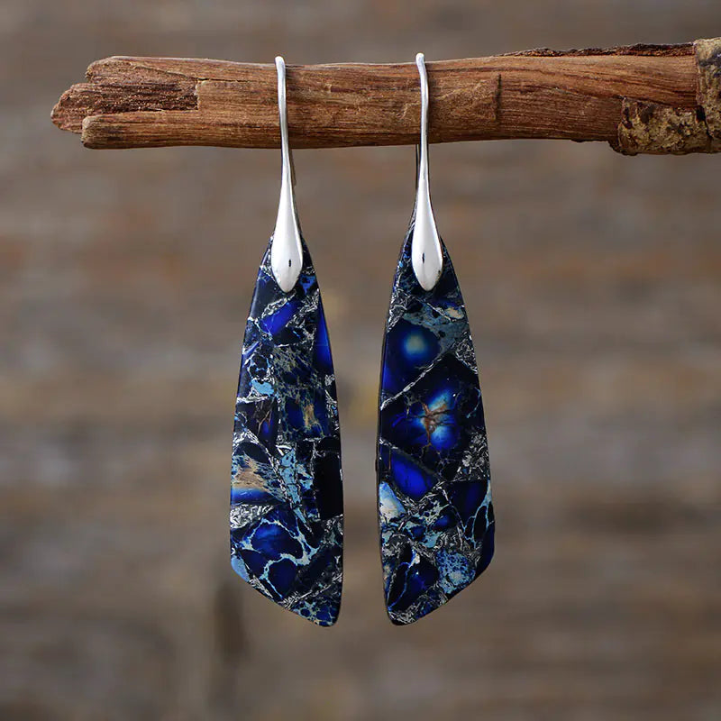 Bohemian Geometric Pendant Earrings – Natural Emperor Stone Dangle Jewelry for Women