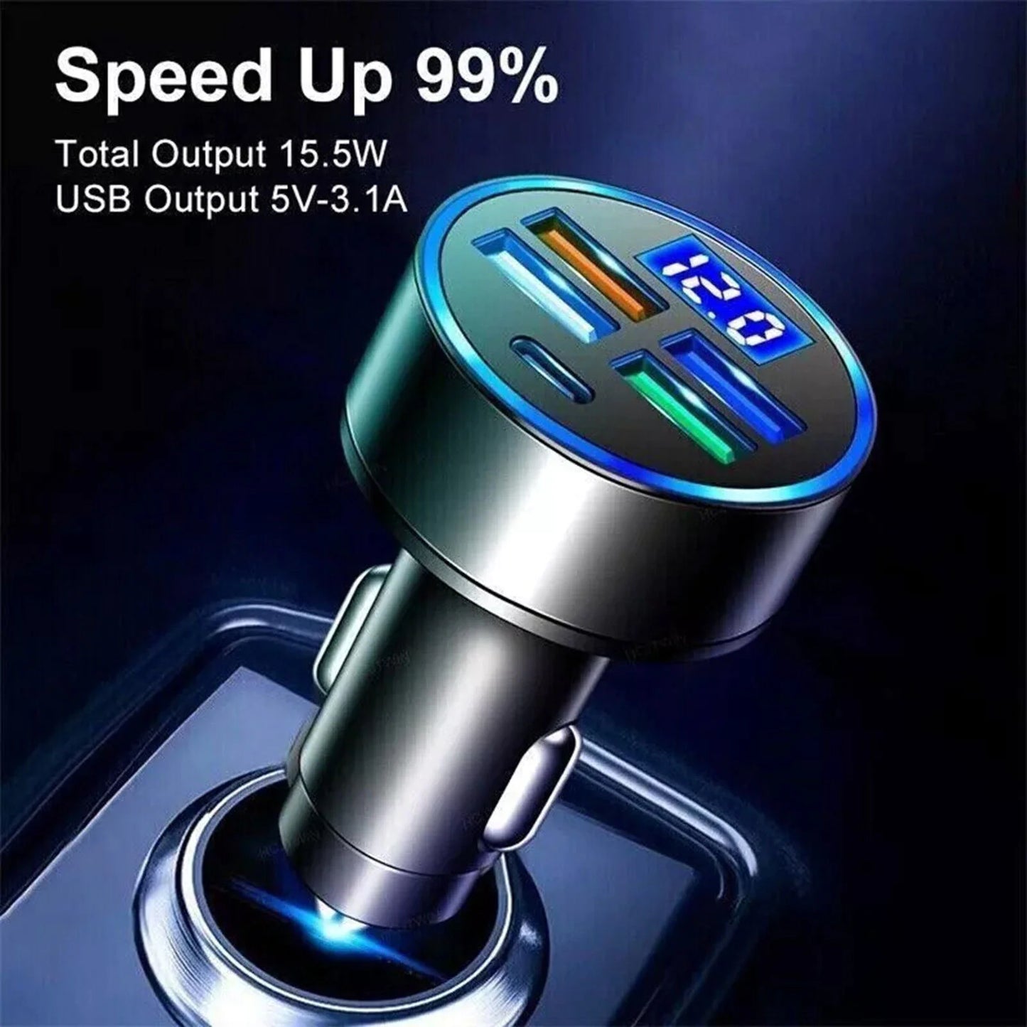 5-Port Super Fast Car Charger Adapter – USB & Type-C for iPhone, Samsung & Android