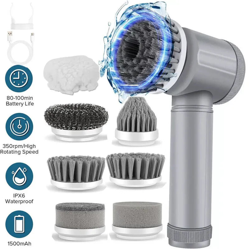 Rechargeable Electric Cordless Cleaning Brush with Interchangeable Heads