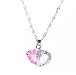 Heart Crystal Pendant Necklace for Women – Water Wave Chain, 9 Color Options