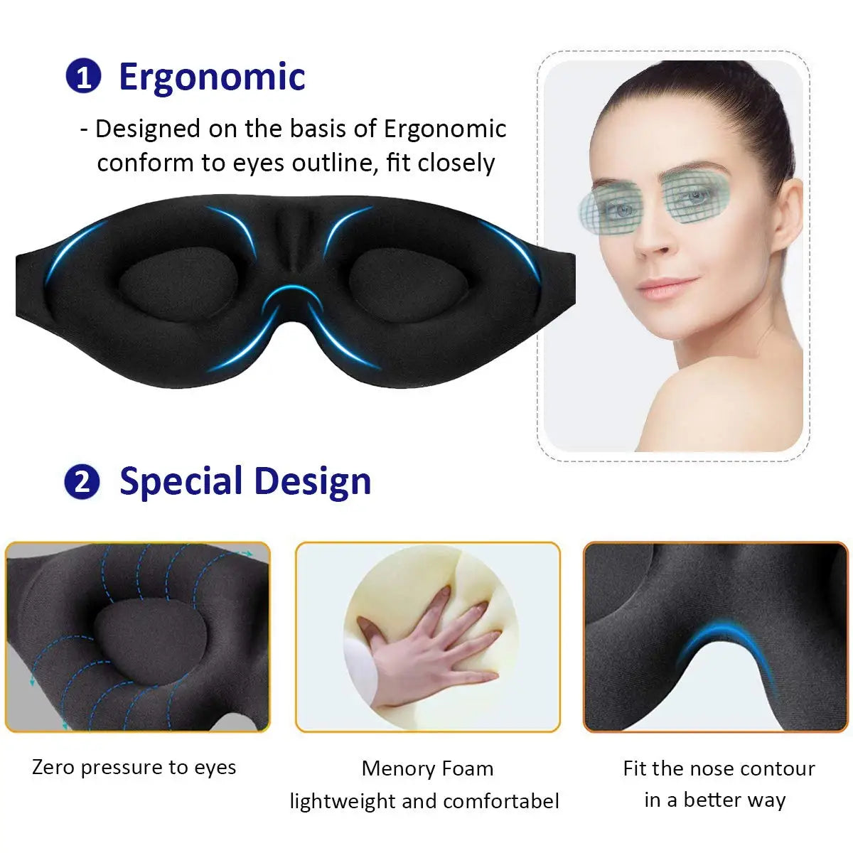 3D Contoured Sleep Eye Mask – Light Blocking & Ultra-Comfort Fit